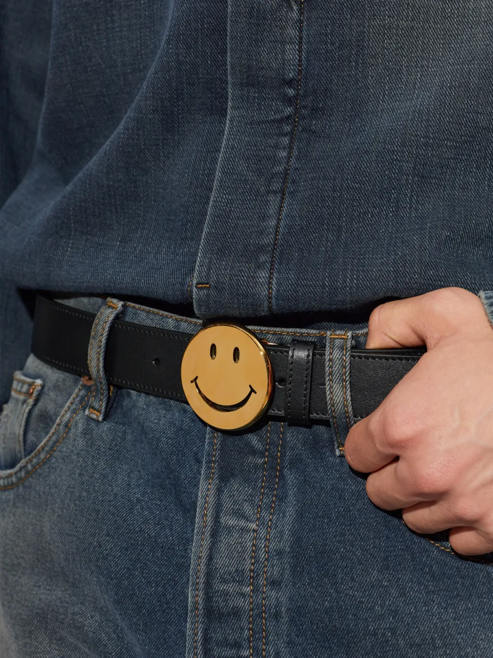 Moschino x Smiley leren riem Zwart