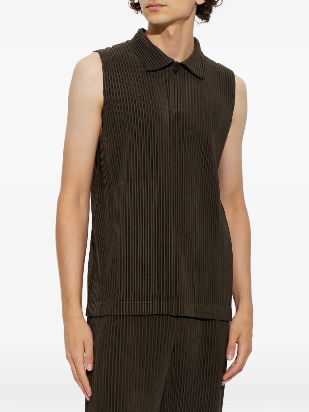 Homme Plissé Issey Miyake Geplooid mouwloos poloshirt Bruin