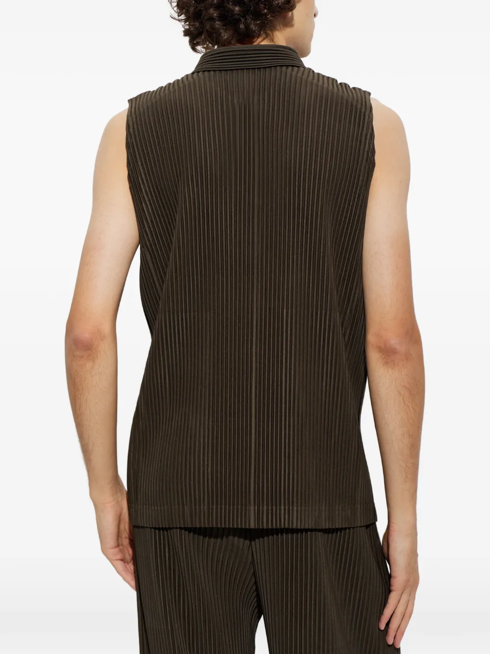 Homme Plissé Issey Miyake Geplooid mouwloos poloshirt Bruin