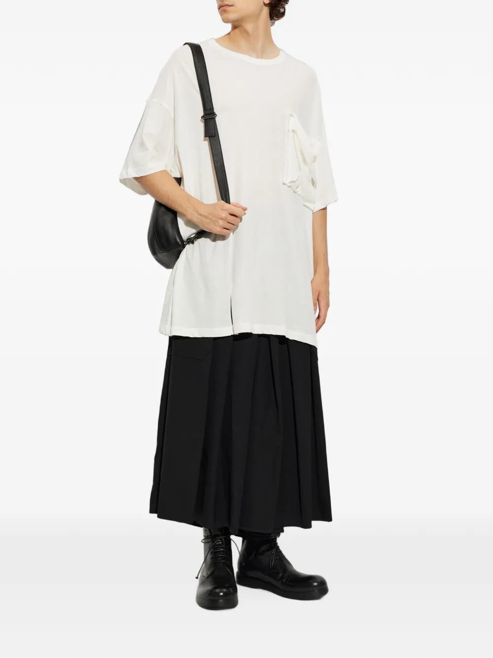 Yohji Yamamoto T-shirt met zijsplit en opgestikte zak Wit