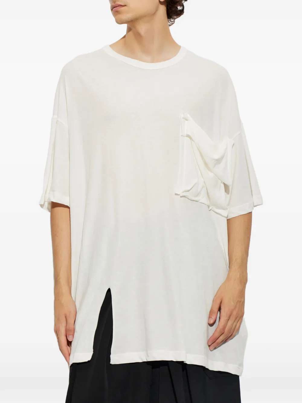 Yohji Yamamoto T-shirt met zijsplit en opgestikte zak Wit