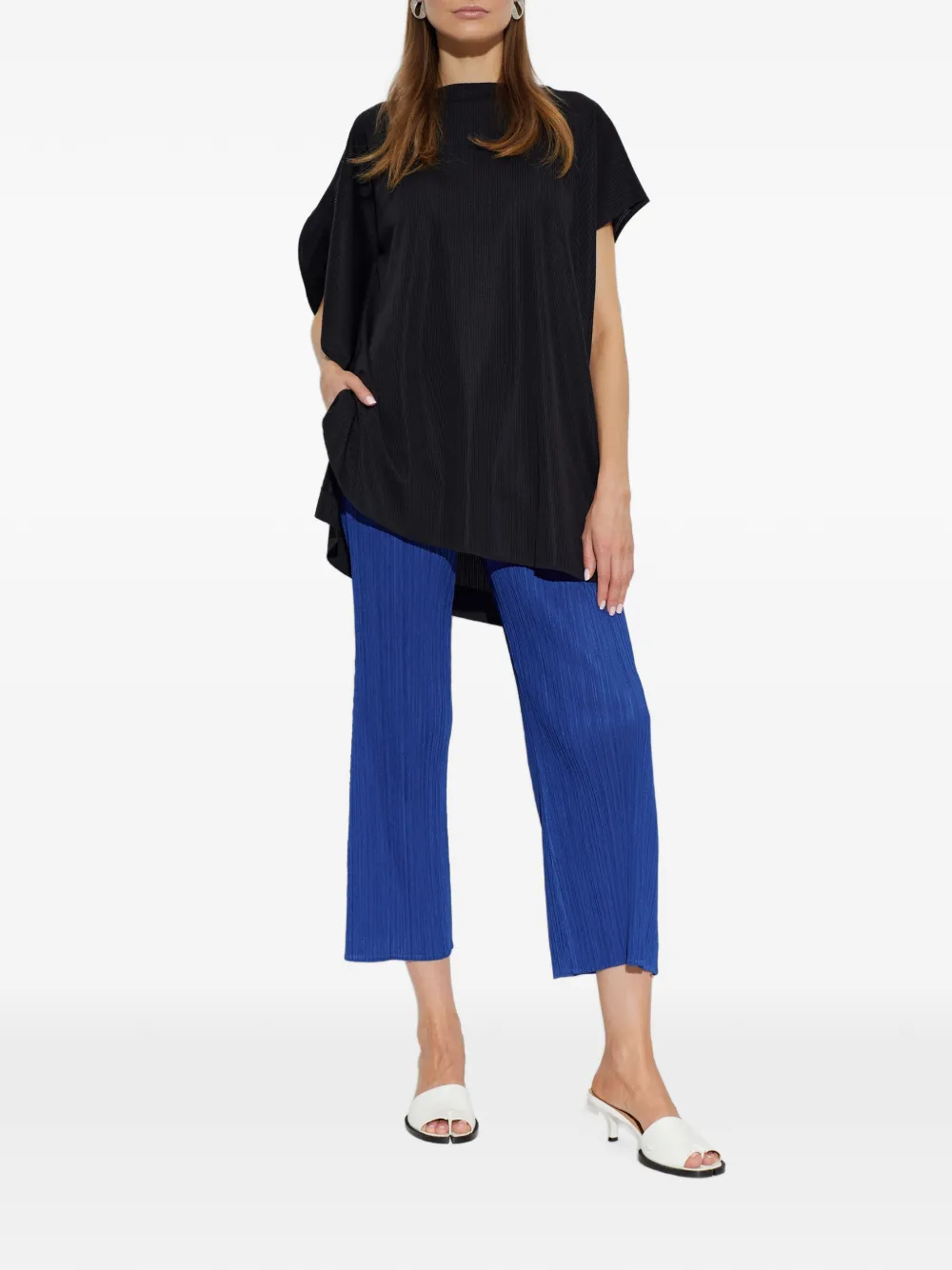 Pleats Please Issey Miyake A-Poc Slice geplooide top met ruches Zwart