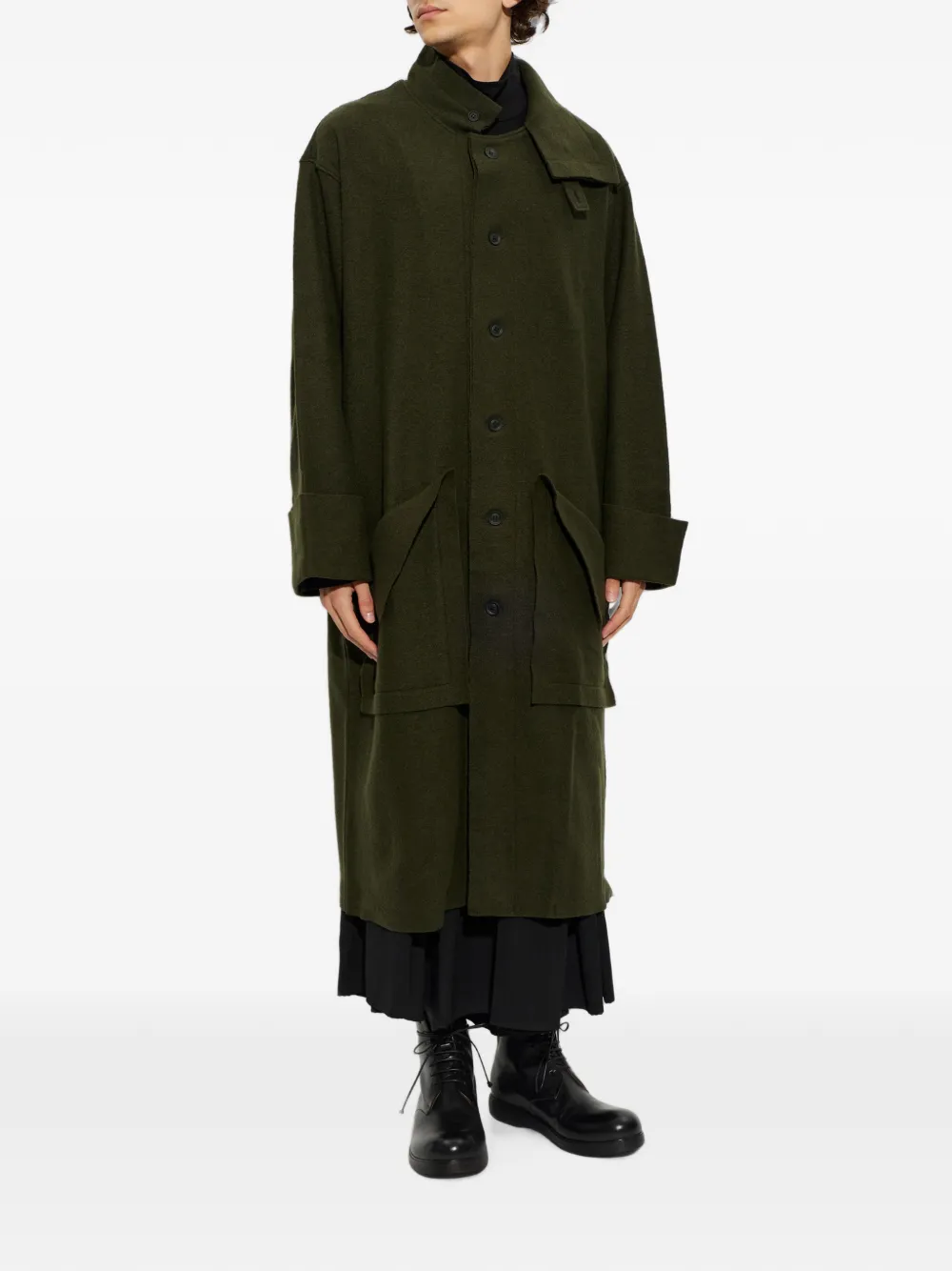 Yohji Yamamoto Jas met opstaande kraag Groen