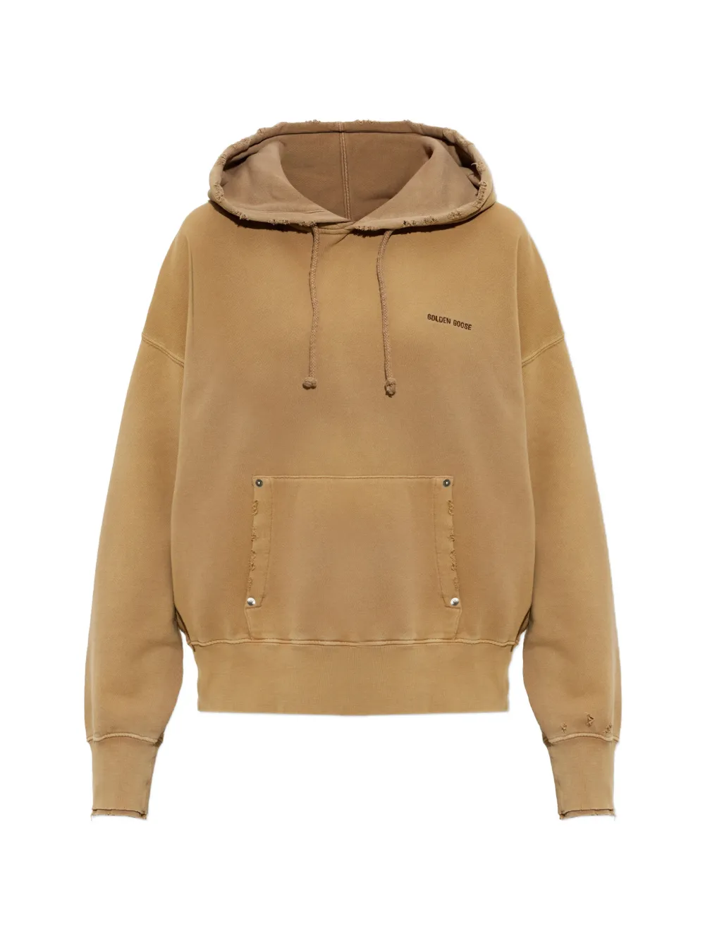 Golden Goose distressed-effect logo-print hoodie - Marrone