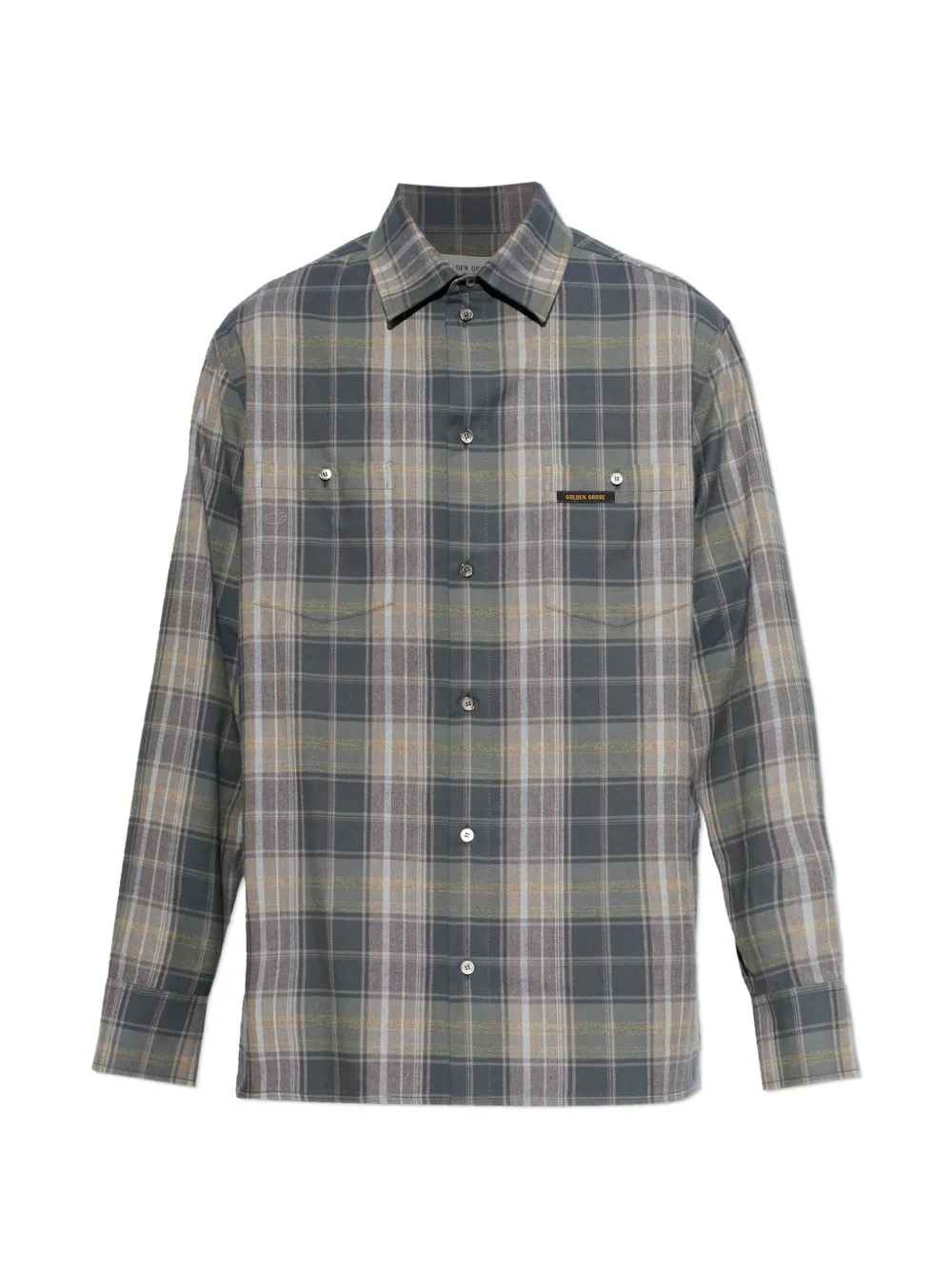 Golden Goose check-pattern logo-patch shirt - Grigio
