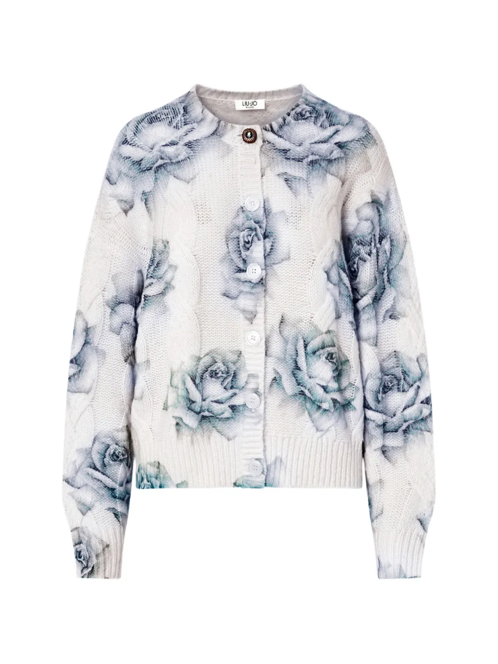 LIU JO wool cardigan with rose print - Bianco