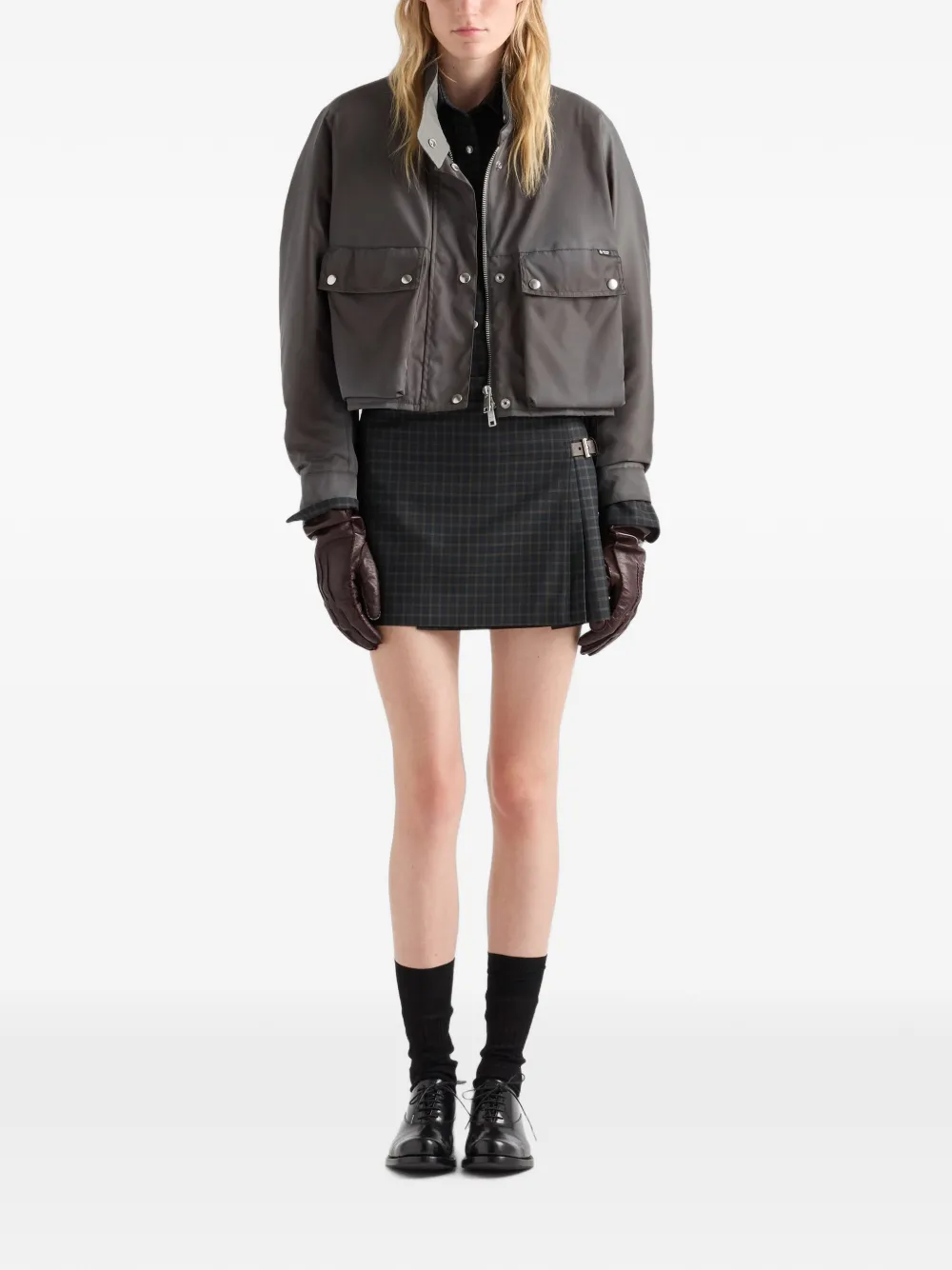 Prada Washed Re-nylon Blouson Jacket In Grey