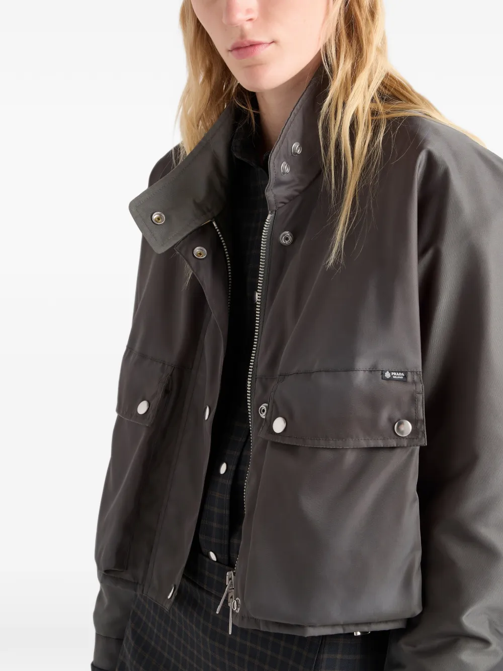 Prada Washed Re-nylon Blouson Jacket In Grey