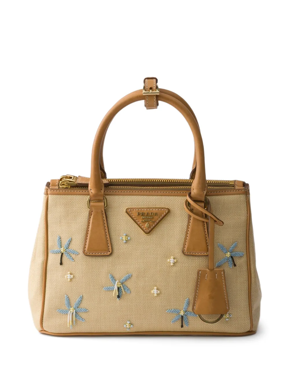 Prada Galleria small canvas and leather embroidered bag - Toni neutri