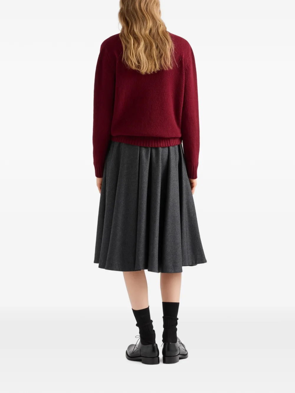 Prada Kasjmier en wollen trui met ronde hals en logo Rood