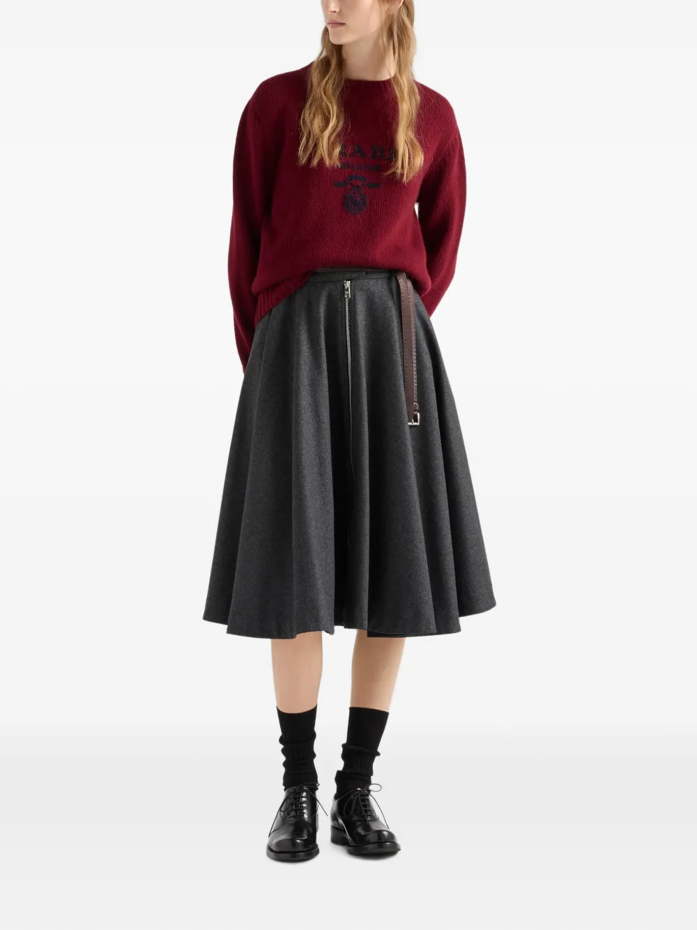 Prada Kasjmier en wollen trui met ronde hals en logo Rood
