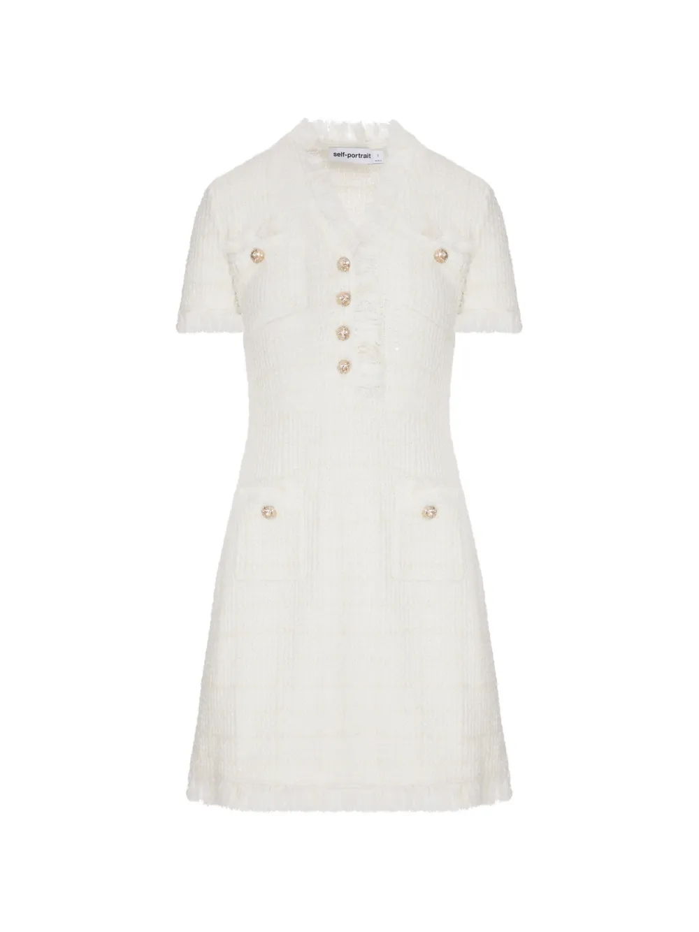 Self-Portrait bouclé frayed-trim mini dress - Bianco