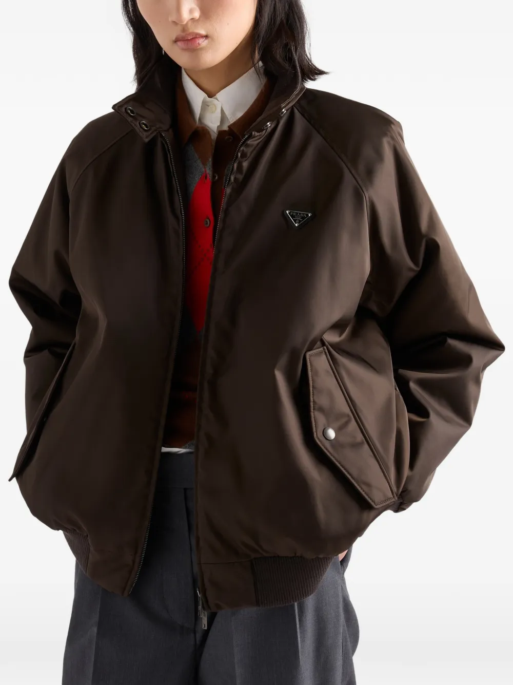Prada Re-Nylon bomberjack met logoplakkaat Bruin