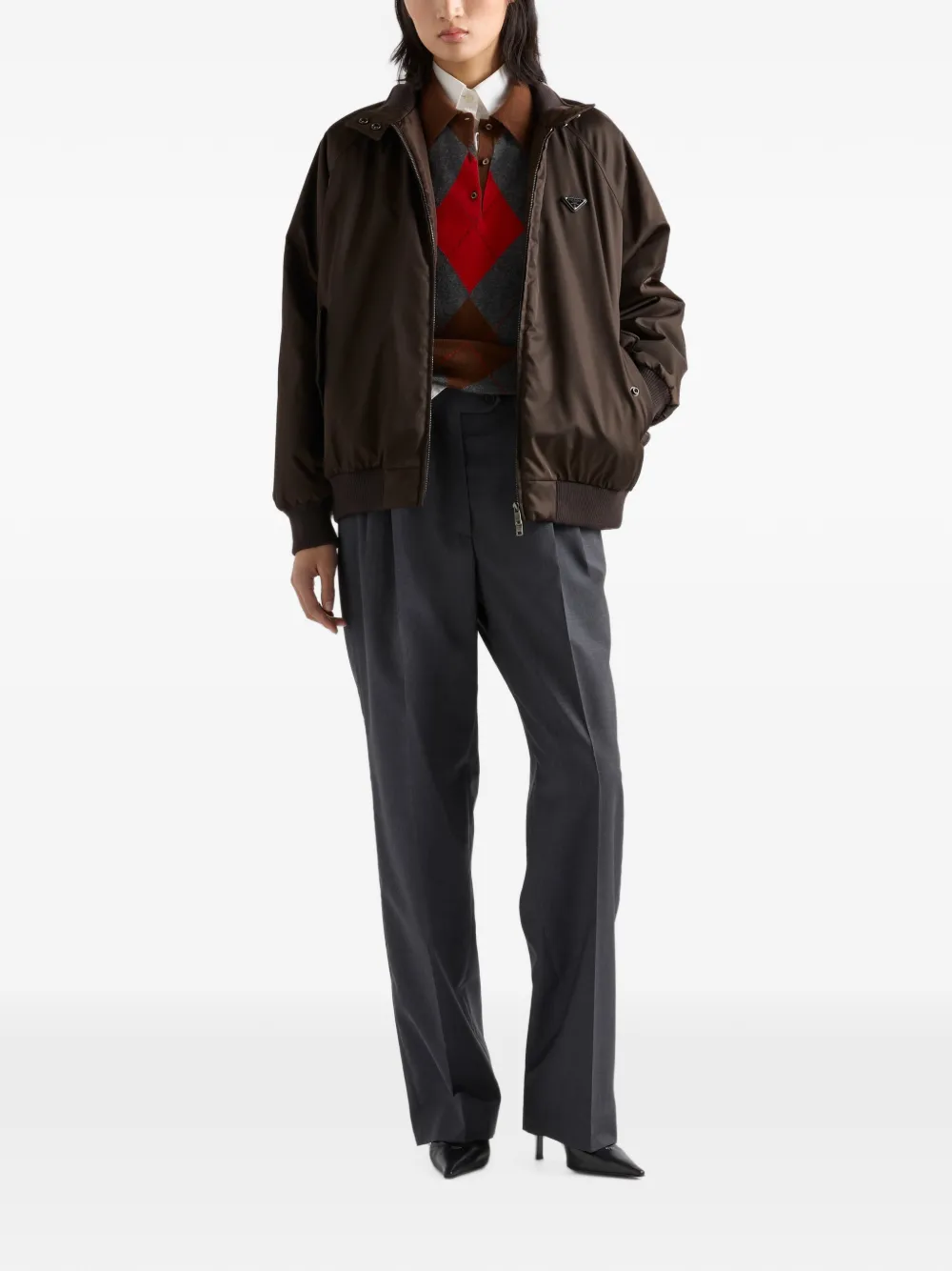 Prada Re-Nylon bomberjack met logoplakkaat Bruin