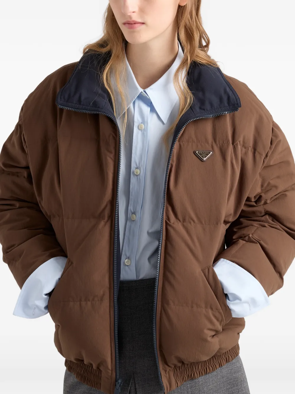 Prada Reversible Re-nylon Down Jacket In Blue
