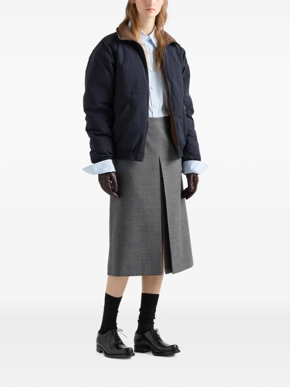 Prada Reversible Re-nylon Down Jacket In Blue