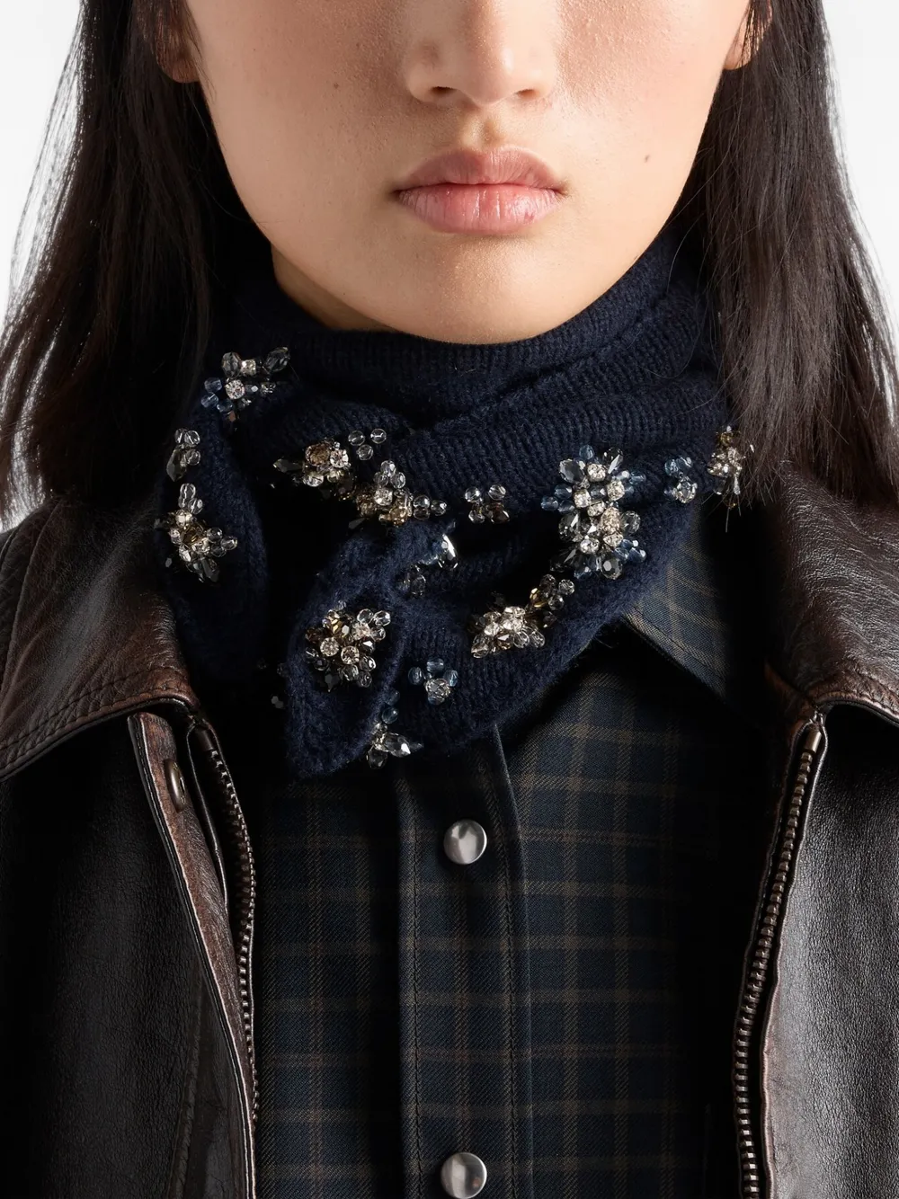 Prada Geruit wollen blouse Blauw