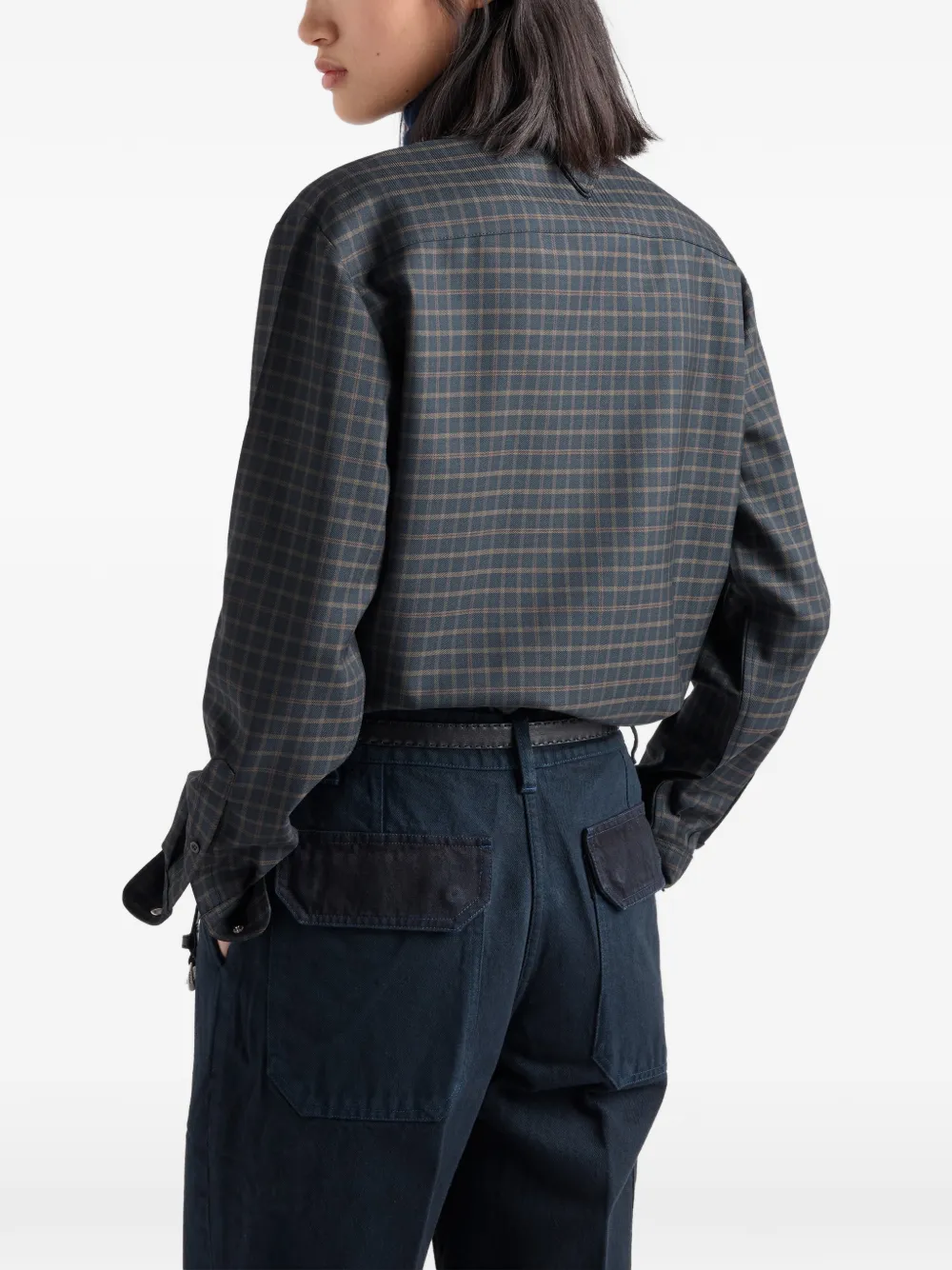 Prada Geruit wollen blouse Blauw