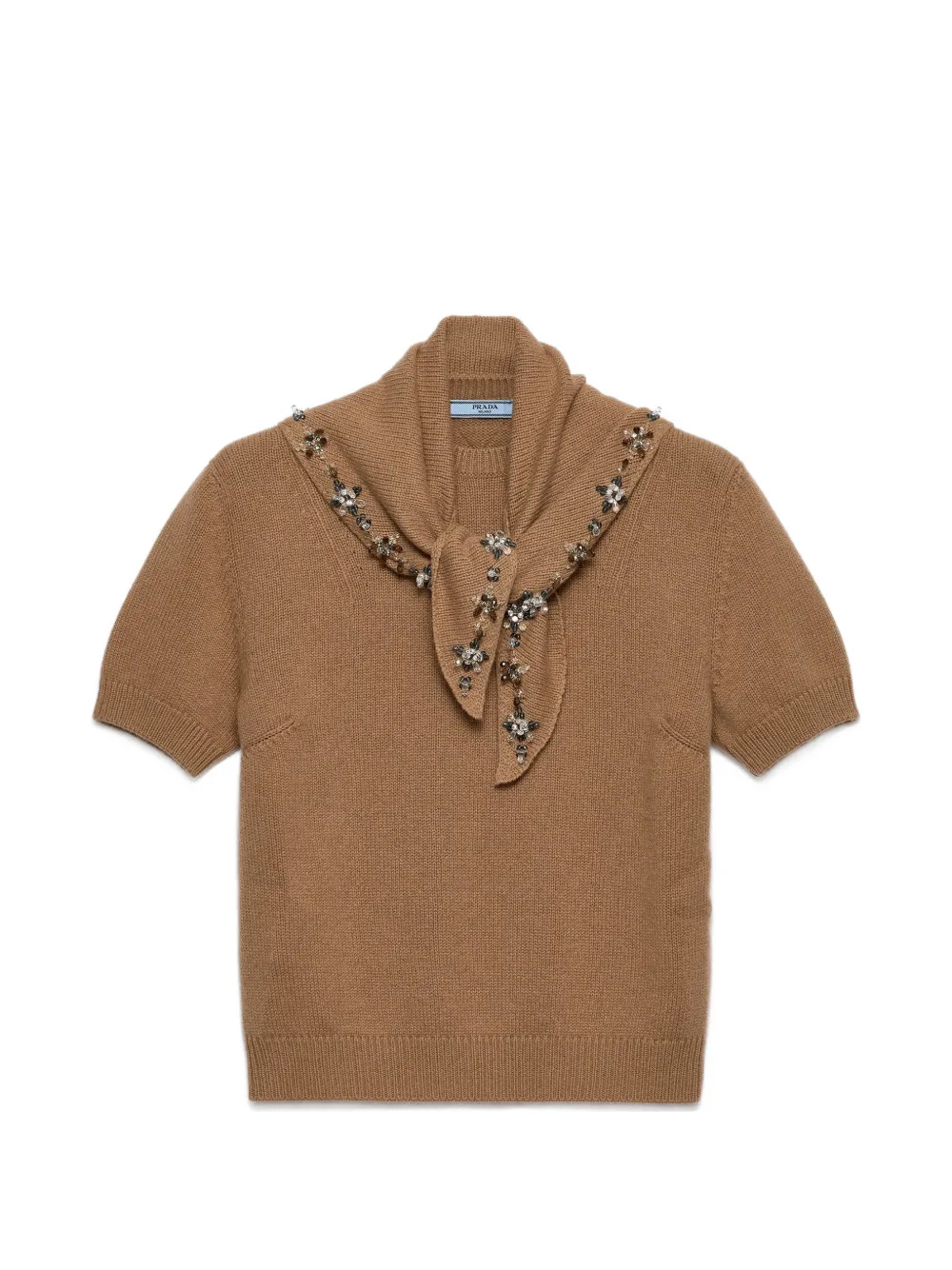 Prada short-sleeved cashmere sweater with scarf - Marrone