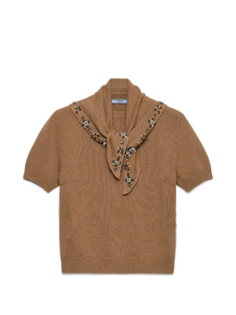 Prada short-sleeved cashmere sweater with scarf