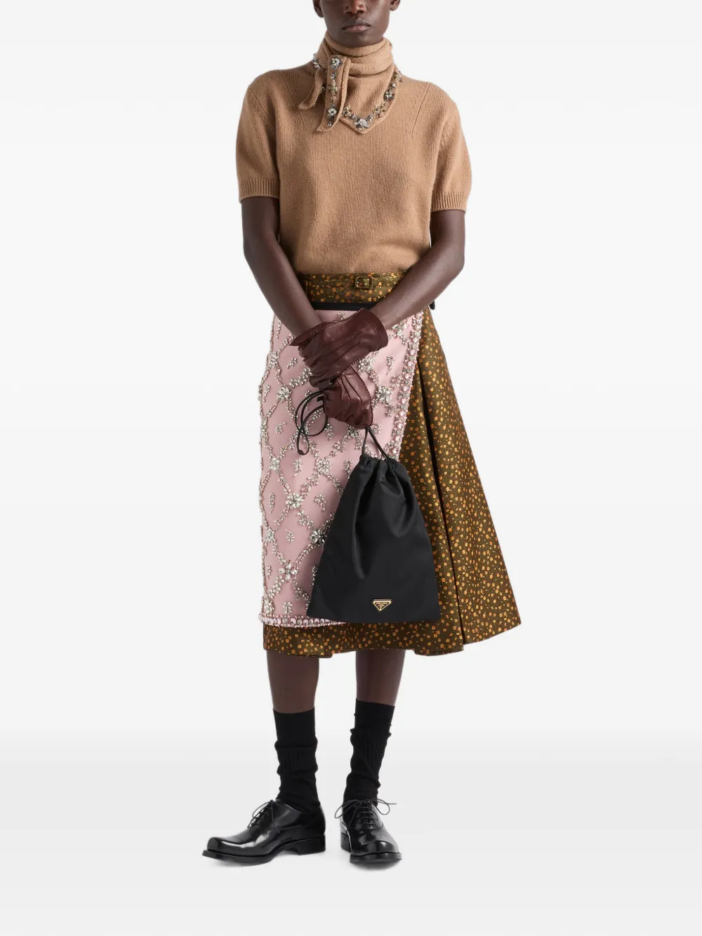 Prada Kasjmier trui met korte mouwen en sjaal Bruin