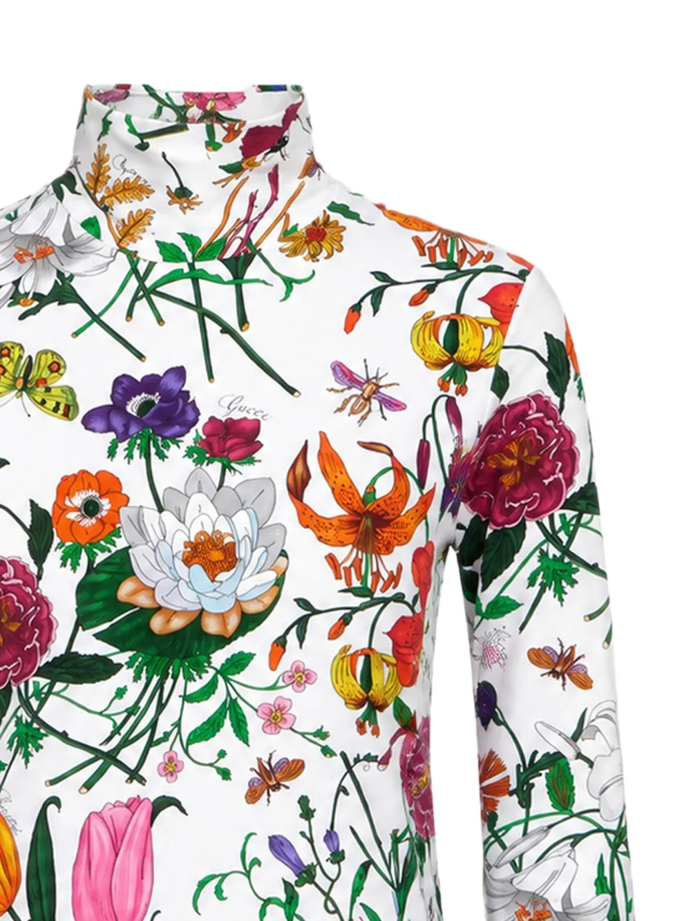 Gucci T-shirt met bloemenprint en hoge hals Wit