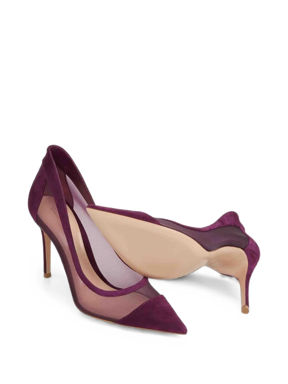Gianvito Rossi mesh-panelled suede pumps Paars