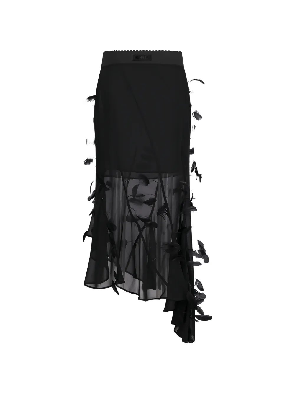 The Attico feather-embellished asymmetric midi skirt - Nero