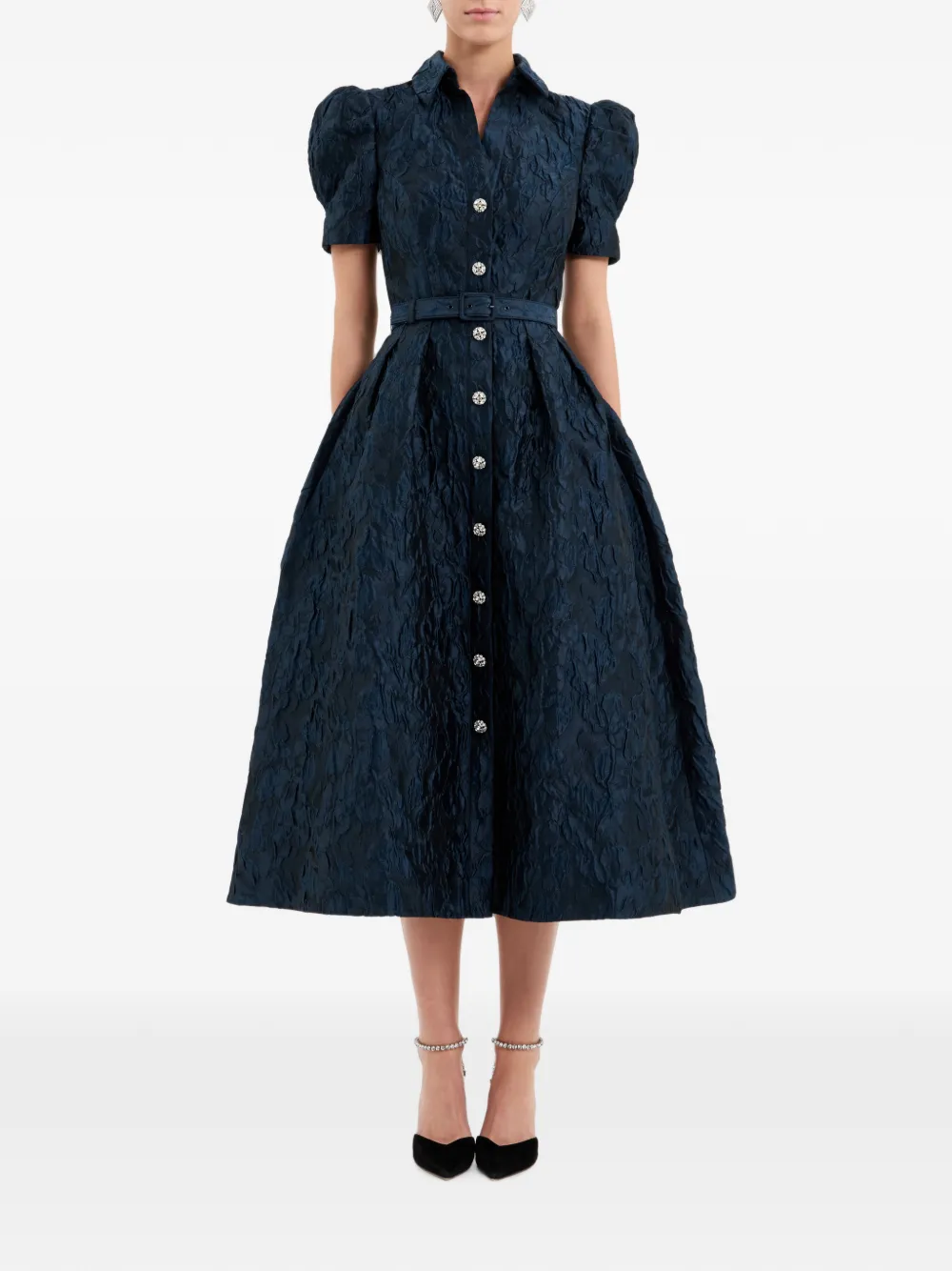 Rebecca Vallance Cascades midi-jurk met korte mouwen Blauw
