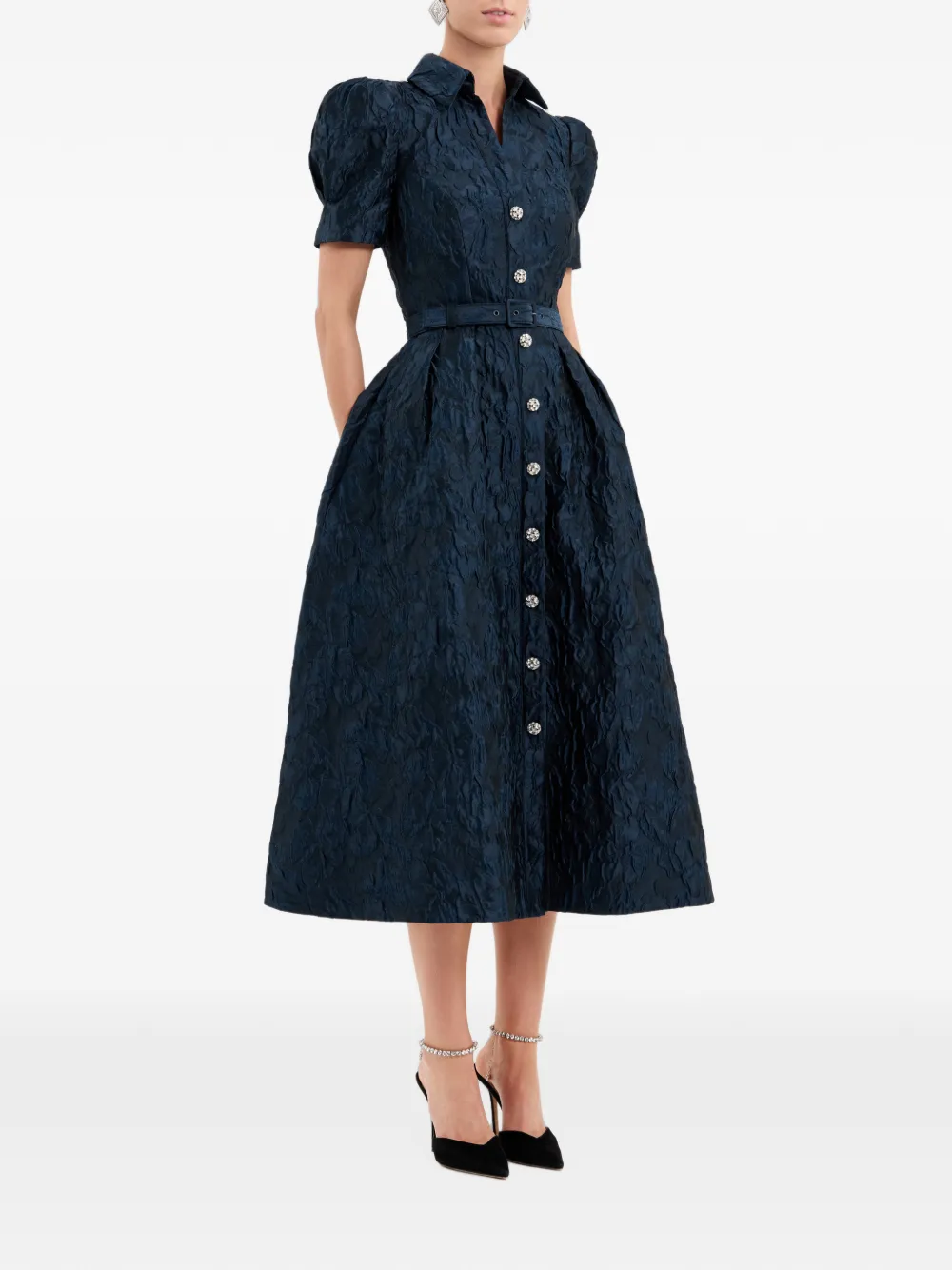 Rebecca Vallance Cascades midi-jurk met korte mouwen Blauw