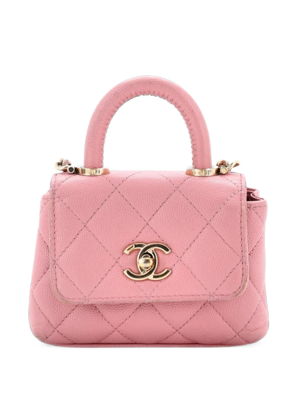CHANEL Pre-Owned Clutch Coco mini in pelle Caviar trapuntata con catena e manico - Rosa