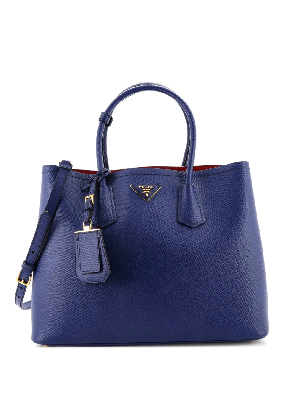 Prada Pre-Owned Borsa tote Cuir Double media in pelle Saffiano - Blu