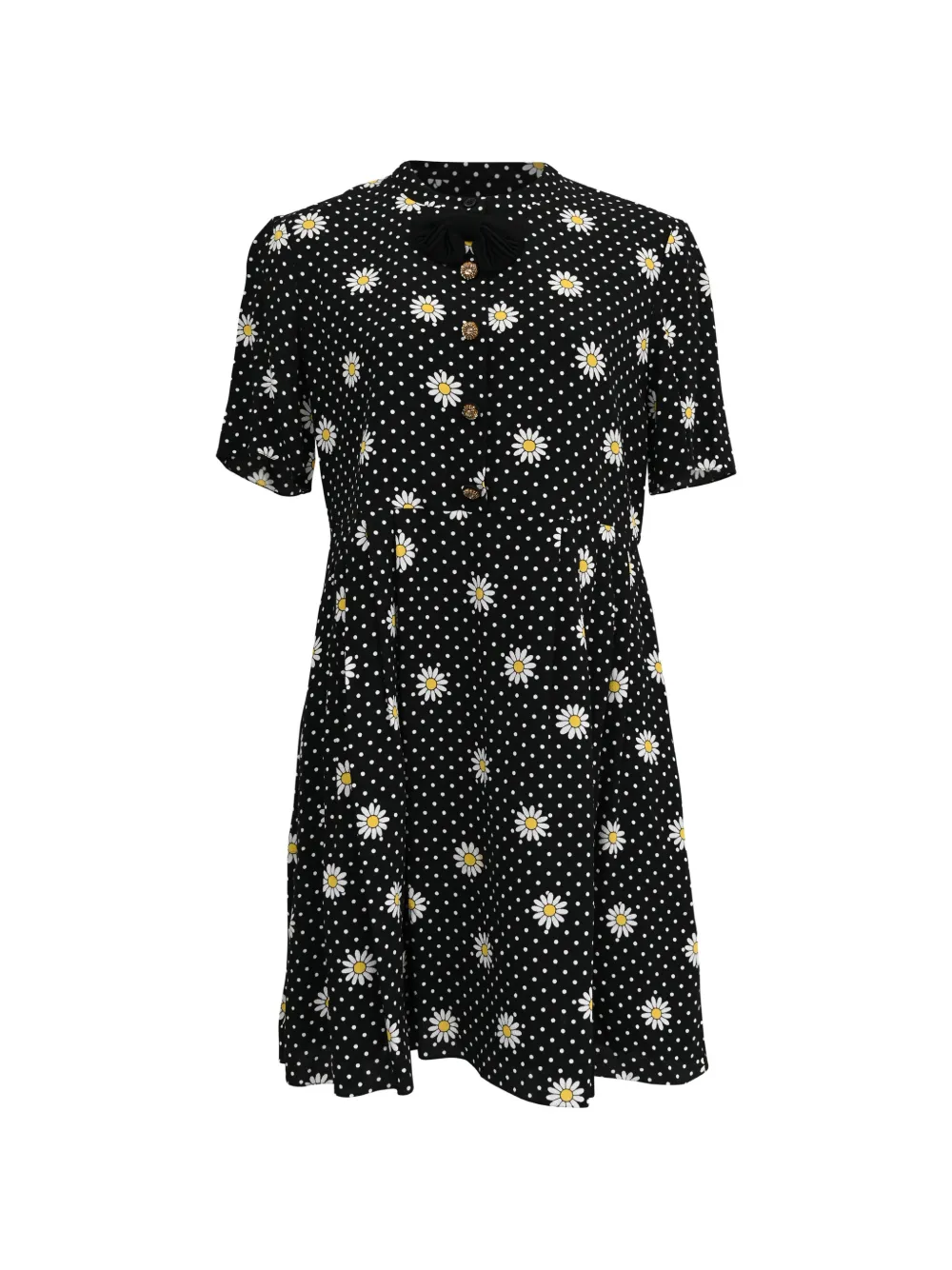 Saint Laurent Pre-Owned 2023 Daisy-print rhinestone-button mini dress - Schwarz
