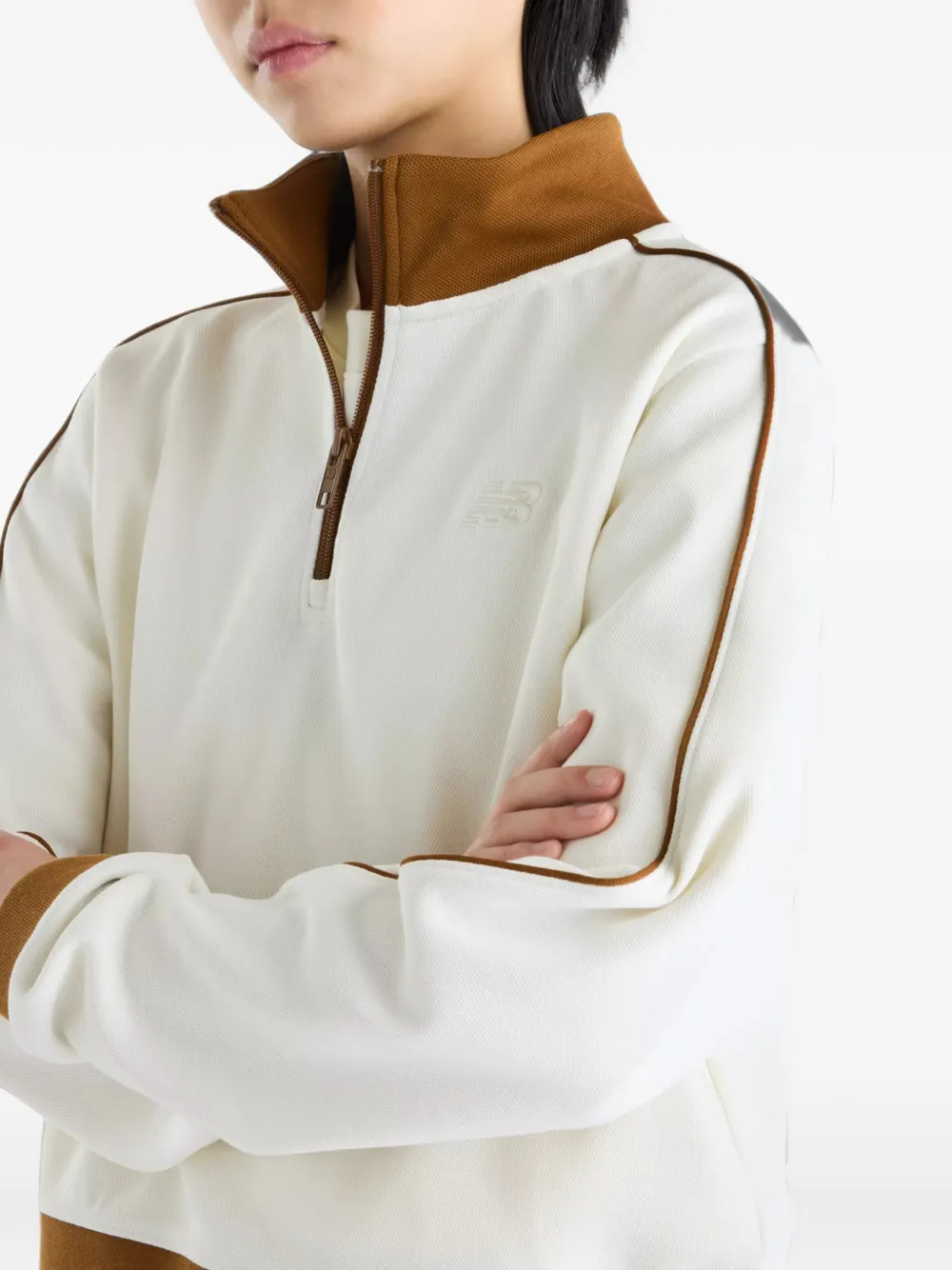 New Balance Sport Legacy pique 1 4 zip sweatshirt Beige