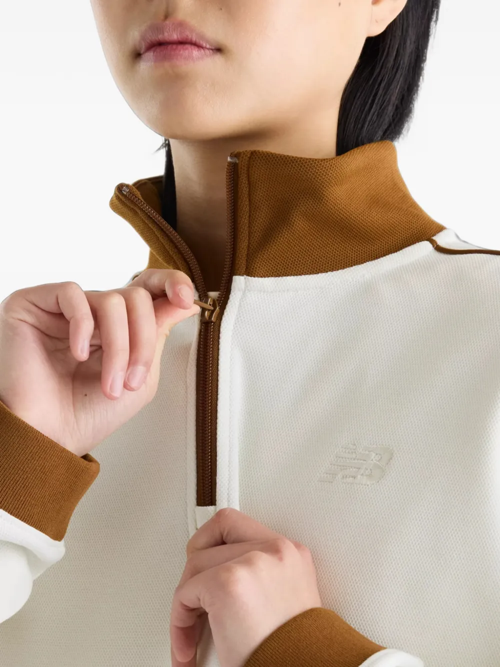 New Balance Sport Legacy pique 1 4 zip sweatshirt Beige