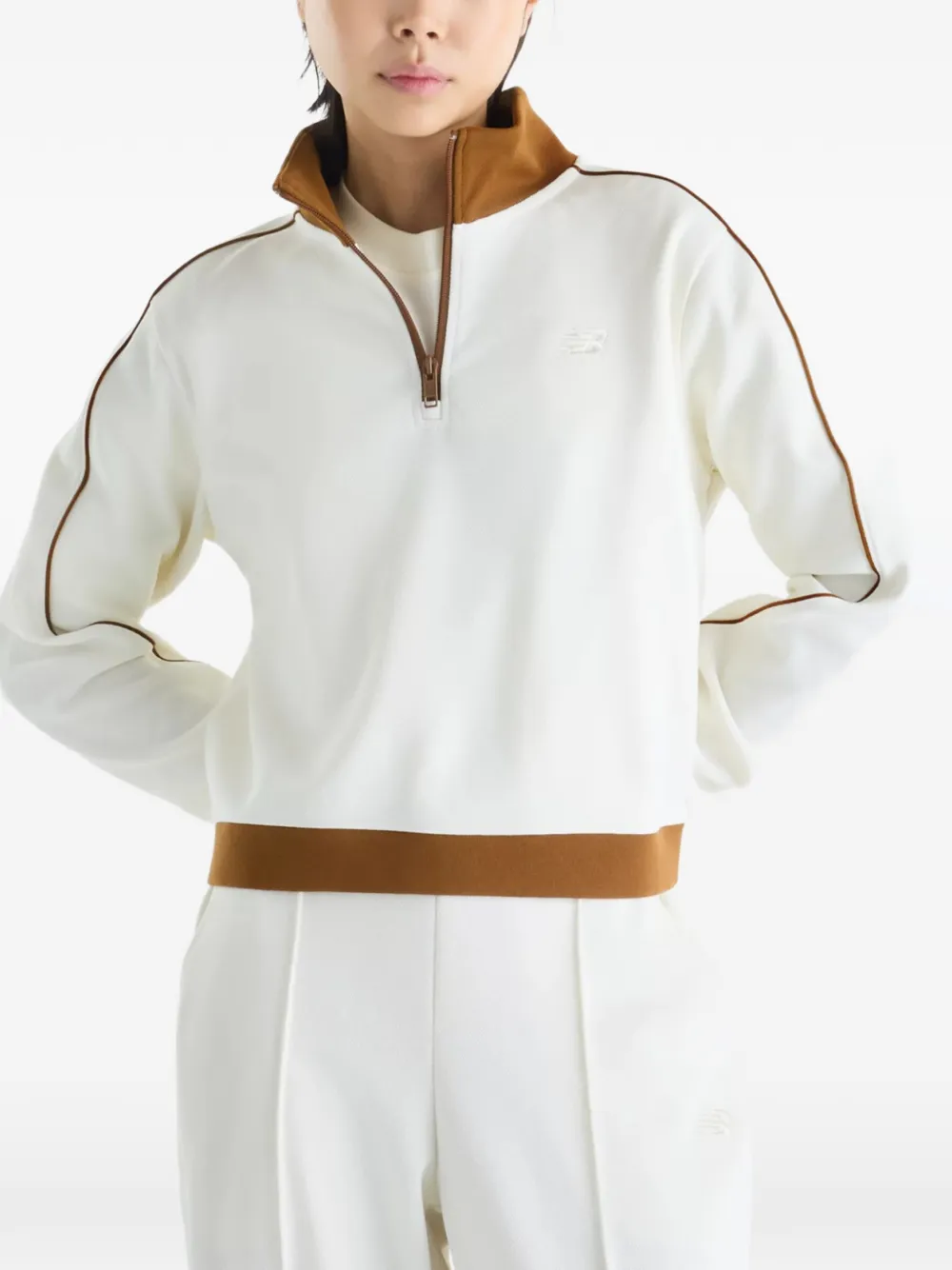 New Balance Sport Legacy pique 1 4 zip sweatshirt Beige