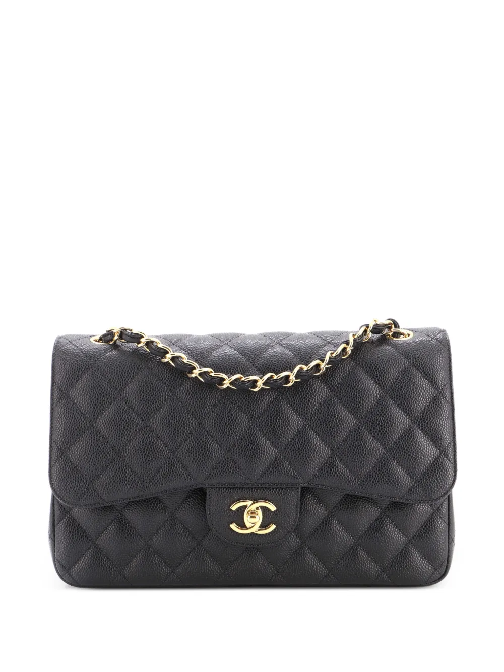 CHANEL Pre-Owned Borsa a spalla Jumbo Double Flap classica in pelle Caviar trapuntata - Nero