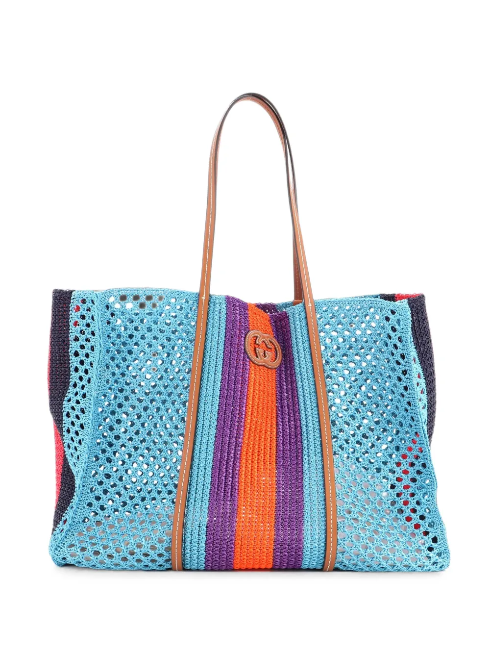 Gucci Pre-Owned Große Tote Bag aus GG Web Raffiabast - Blau