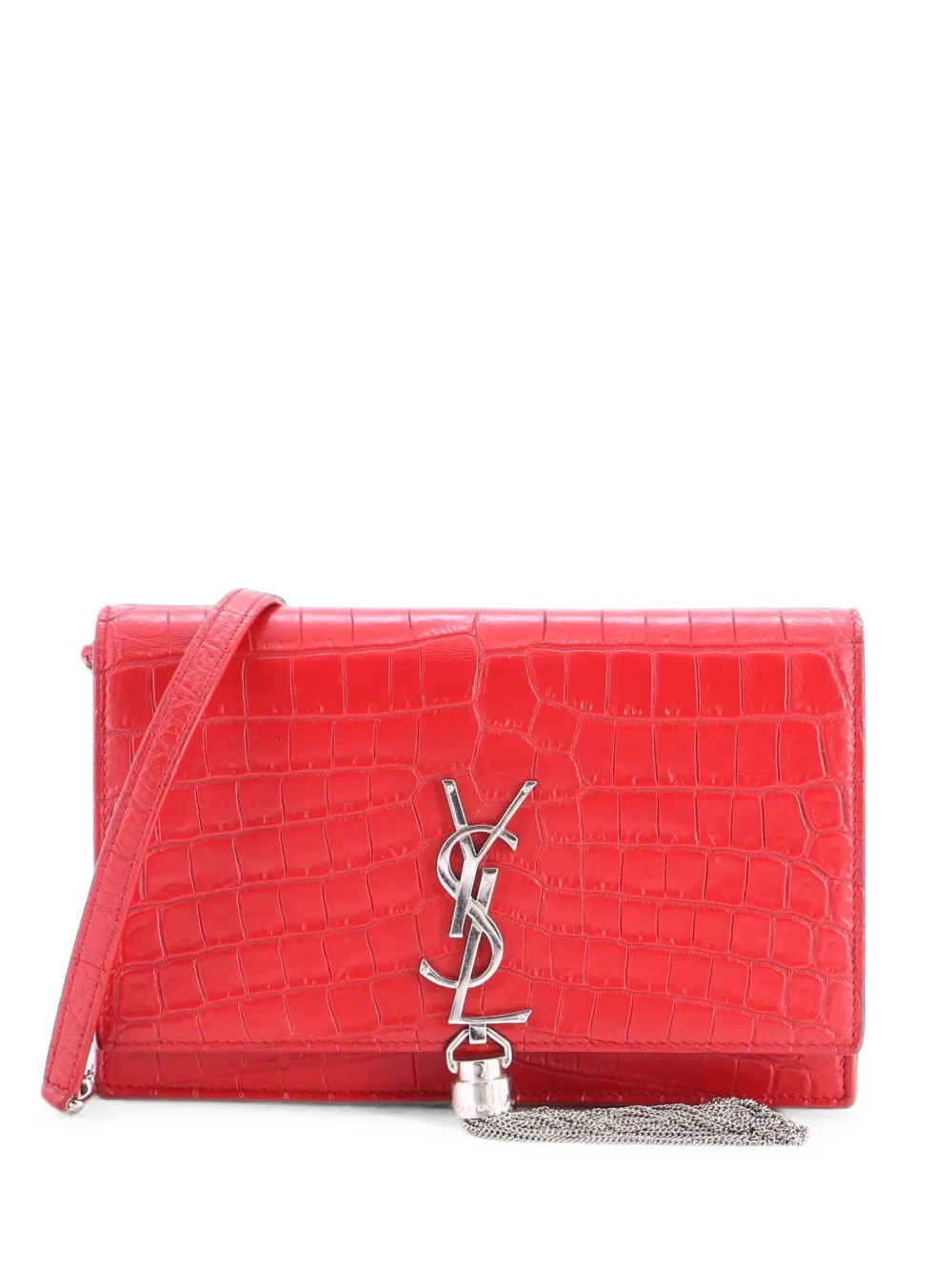 Saint Laurent Pre-Owned Classic Monogram Tassel Chain Wallet Crocodile Embossed Leather crossbody bag - Rot