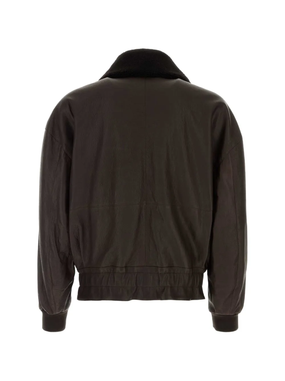 Giorgio Armani Leren jack met lammy kraag Bruin