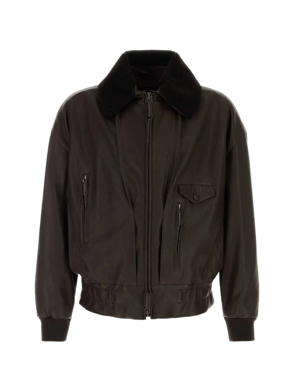 Giorgio Armani shearling-collar leather jacket - Braun