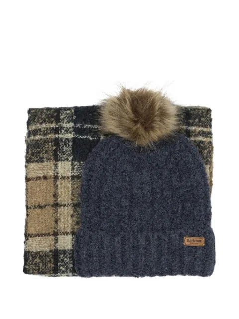 Barbour Saltburn pom-pom check-pattern scarf and beanie hat set