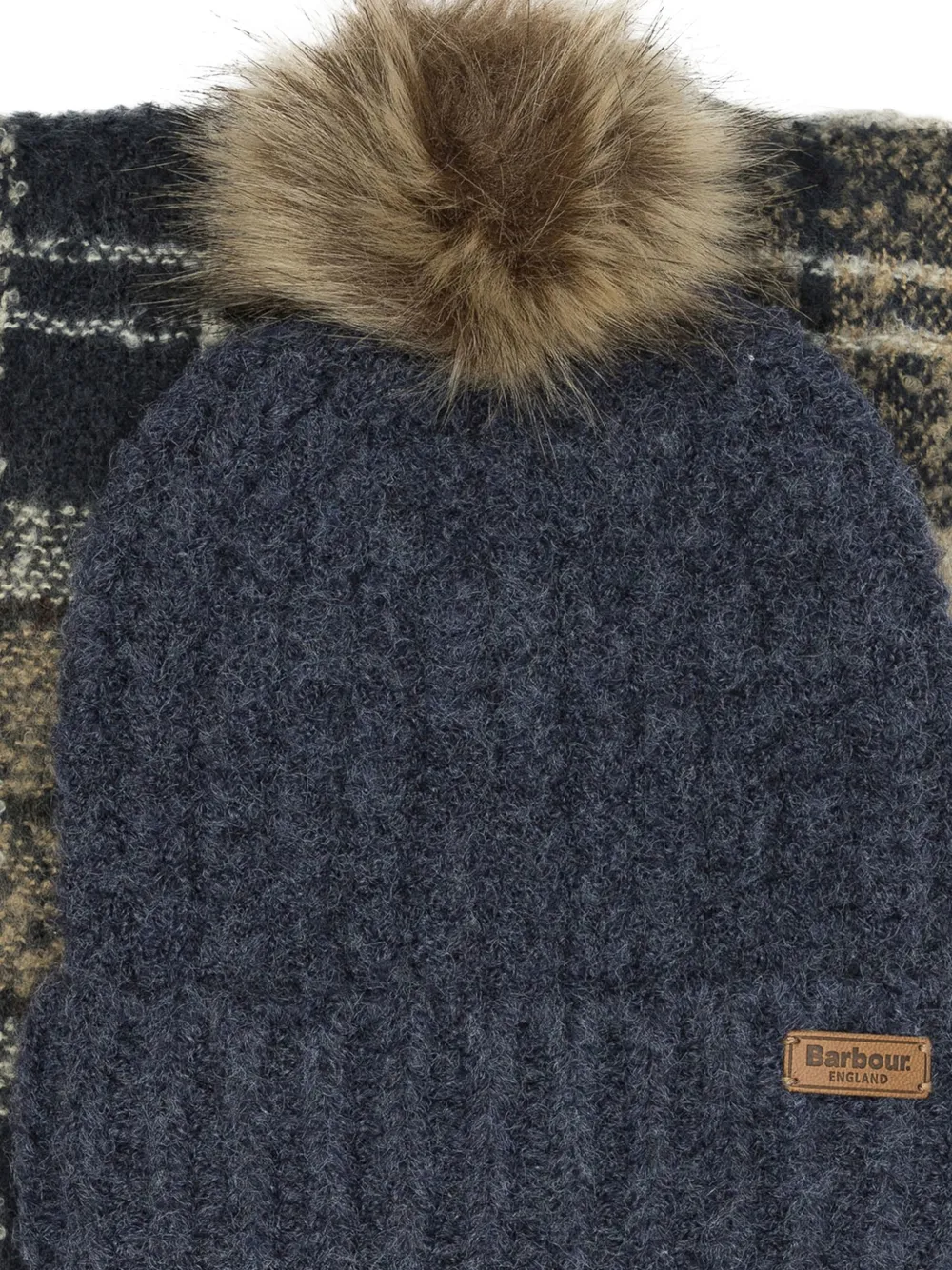 Barbour Saltburn geruite muts en sjaal met pompon Blauw