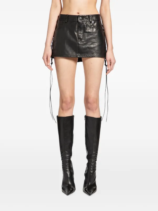 Balenciaga Laced-up Leather Mini Skirt in Black