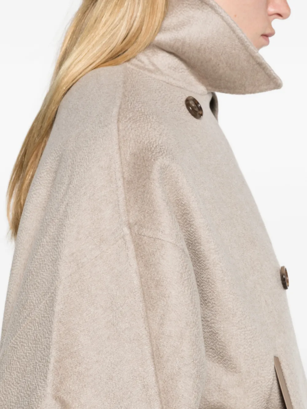 Max Mara double-breasted cape in zibeline cashmere sand Beige