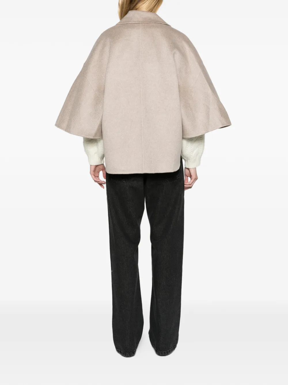 Max Mara double-breasted cape in zibeline cashmere sand Beige