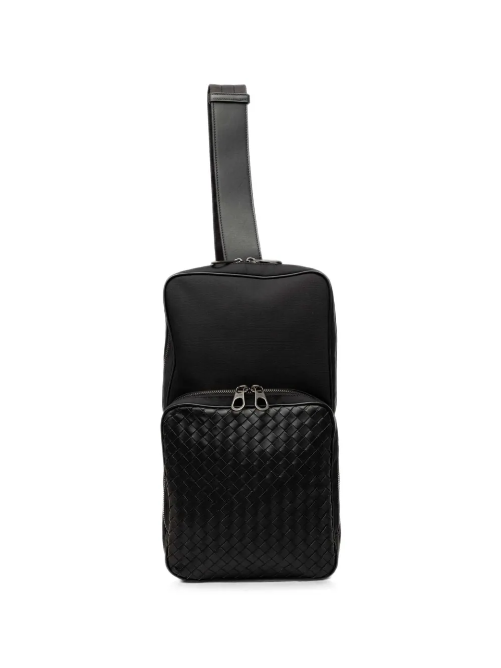 Bottega Veneta Pre-Owned Borsa a tracolla in tela e nappa con design Intrecciato 2012-2026 - Nero