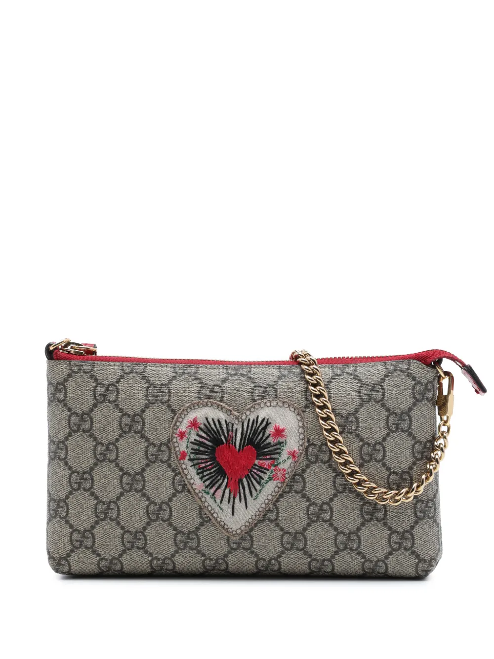 Gucci Pre-Owned Borsa a spalla in tessuto GG Supreme con ricamo e catena 2000-2015 - Toni neutri