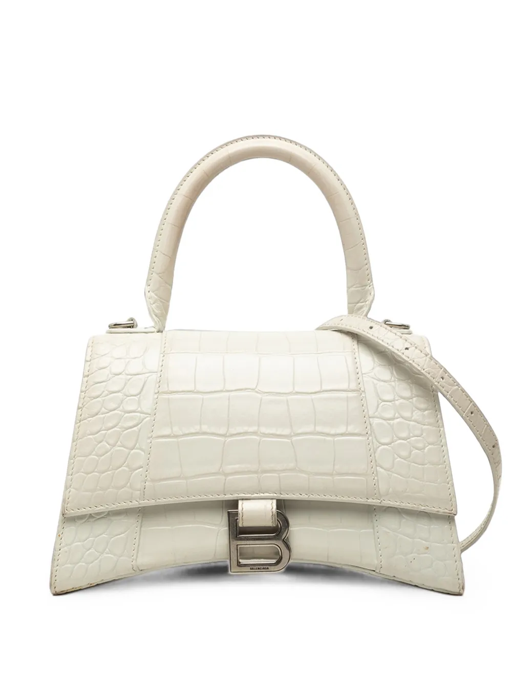 Balenciaga Pre-Owned 2020 Small Croc Embossed Leather Hourglass Top Handle Bag satchel - Bianco