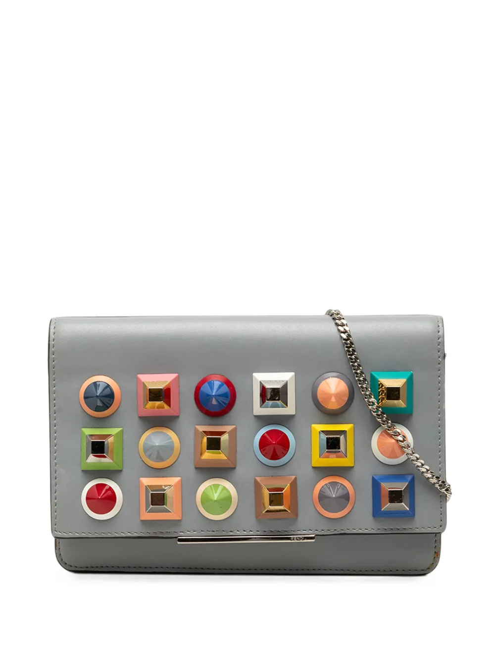 Fendi Pre-Owned 2010-2026 Vitello Liberty Studded Leather Tube Wallet on Chain crossbody bag - Grau